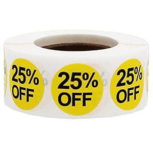 instocklabelscom 25 percent off stickers 75 round self adhesive labels yellow and black 34 inches -500 per roll
