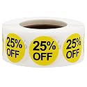 InStockLabels.com 25% Percent Off Stickers .75 Round Self Adhesive Labels (Yellow and Black, 3/4 Inches) -500 Per Roll