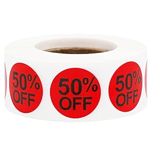 instocklabels discount stickers for retail 500 labels per roll 34 inch round  sale stickers for clearance event easy peel tags semi-gloss adhesive apparel-safe amp residue-free for discount sales