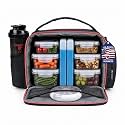 Insulated Meal Prep Lunch Box with 6 Containers, 2 Ice Packs, Red