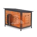 Insulated Outdoor Wooden Dog House, Weatherproof Chew Resistant Metal Frame