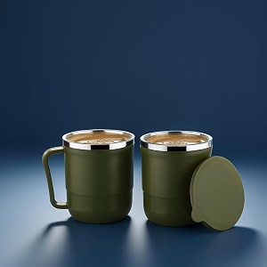 xmart india insulated stainless steel coffee mug with lid  300ml double wall tea amp milk mug for travel home office restaurant stylish leakproof drinkware gifts for womanman2 pc dark green