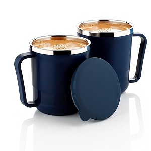 xmart india insulated stainless steel coffee mug with lid  300ml double wall tea amp milk mug for travel home office restaurant stylish leakproof drinkware gifts for womanman2 pcs navy blue