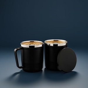 xmart india insulated stainless steel coffee mug with lid  300ml double wall tea amp milk mug for home office restaurant  stylish leakproof drinkware gift 2 pcs black