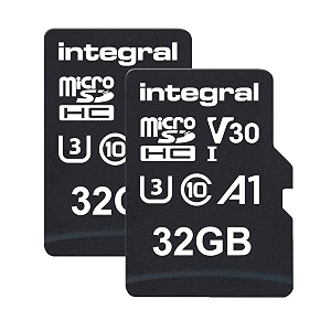 integral 32gb twin pack microsd memory card premium high speed 4k video- up to 100mbs read 30mbs write uhs-i u3 v30 class 10 a1 app performance - smartphones tablets drones game consoles