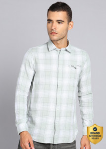 INTEGRITI Men Checkered Casual Green White Shirt