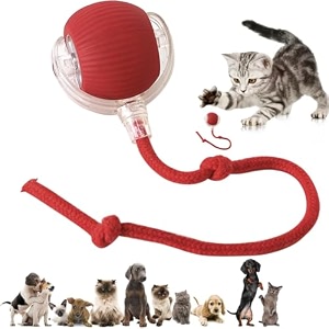 naturaceutica39s interactive electric automatic rolling moving rechargeable self play stimulation toysmart pet chase ball with speedy tail rope for bored indoor cats enrichmentred