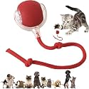 Naturaceutica's Interactive Electric Automatic Rolling Moving Rechargeable Self Play Stimulation Toy,Smart Pet Chase Ball With Speedy Tail Rope For Bored Indoor Cats Enrichment(Red)