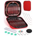 Aeelike 13 Pair Interchangeable Circular Knitting Needles Set 3-10 mm, Red