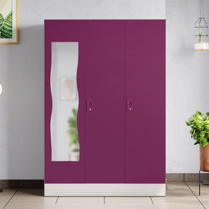 interio by godrej slimline 3 door with locker drawer and curvilinear mirror metal almirah