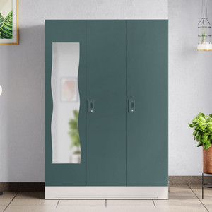 interio by godrej slimline 3 door with locker drawer and curvilinear mirror metal almirah
