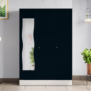 interio by godrej slimline 3 door with locker drawer and curvilinear mirror metal almirah