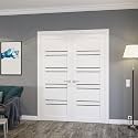 SARTODOORS Interior French Doors 36 x 96 inches | Base 1094 White Double Swing Doors | Opaque Glass MDF Modern | Living Room Office