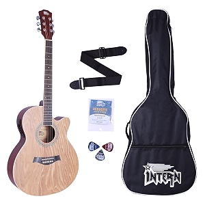 intern 40 inches acoustic cutaway guitar with pick-up amp truss rod carry bag strings pack strap amp picks premium wooden durable built tonal stability with professional sound amplificaiton stripes