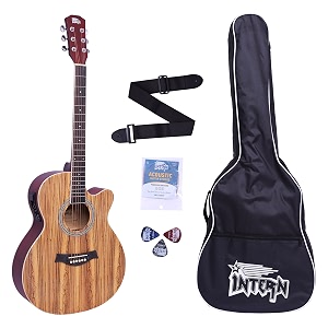 intern 40 inches acoustic cutaway guitar with pick-up amp truss rod carry bag strings pack strap amp picks premium wooden durable built tonal stability with professional sound amplificaiton ash