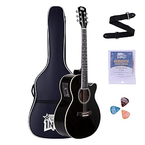 intern 40 inch cutaway acoustic guitar with truss rod mahogany finish linden wood top basswood body right handed guitar with carry bag strap amp picks professional sound amplification black