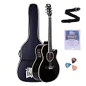 INTERN 40 Inch Cutaway Acoustic Guitar with Truss Rod, Mahogany Finish, Linden Wood Top, Basswood Body, Right Handed Guitar with Carry Bag, Strap &amp; Picks, Professional Sound Amplification, Black