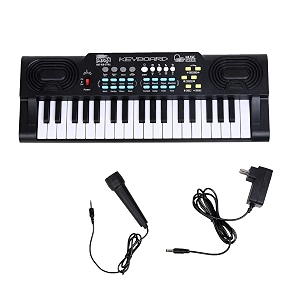 intern int-kb-3701 37 keys mini keyboard piano for kids amp beginners with microphone 5v dc power adapter 22 demo songs 8 rhythms 8 tones portable electronic musical keyboard black