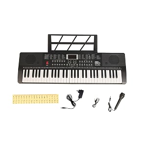 intern int-kb-6101 61-key touch response electronic keyboard piano portable digital music keyboard 200 tones 200 rhythms microphone music stand black