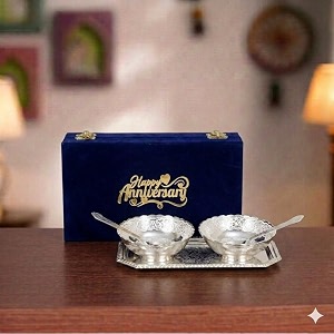 international gift german silver plated brass bowl spoon tray with beautiful happy box amp carry bag used for diwali birthday gift wedding return gift
