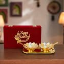 INTERNATIONAL GIFT German Silver Lotus Bowl Spoon Tray Or Carry Bag with Happy Birthday Customized Box with Luxury Velvet Box Packing Used for Dry Fruit, Sweets, Snacks and Return Gifts