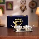INTERNATIONAL GIFT German Silver Plated Lotus Bowl Spoon Tray Or Carry Bag with Happy Birthday Tag | German Silver Plated Metal Suitable for Gifting, Serving, Home D cor and Pooja