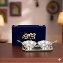 INTERNATIONAL GIFT German Silver Plated Brass Bowl Spoon Tray with Beautiful Happy Box &amp; Carry Bag| Used for Diwali, Birthday Gift, Wedding Return Gift