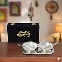 INTERNATIONAL GIFT German Silver Plated Lotus Bowl Spoon Tray Or Carry Bag with Happy Anniversary Tag | German Silver Plated Metal Suitable for Gifting, Serving, Home D cor and Pooja