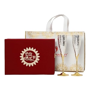 international gift german silver wine glasswinee goblet set of 2 pieces glass with happy raksha bandhan tag with velvet box and carry bag