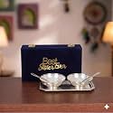 INTERNATIONAL GIFT German Silver Plated Round Bowl Spoon Tray Or Carry Bag with Best Sister Ever Tag | German Silver Plated Metal Suitable for Gifting, Serving, Home D cor and Pooja