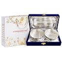 INTERNATIONAL GIFT® German Silver Round Bowl Spoon Tray Or Carry Bag with Happy Raksha Bandhan Tag |German Silver Metal Suitable for Gifting, Serving, Home Décor and Pooja