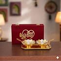 INTERNATIONAL GIFT German Silver Round Bowl Spoon Tray Or Carry Bag with Best Wishes Customized Box with Luxury Velvet Box Packing Used for Dry Fruit, Sweets, Snacks and Return Gifts