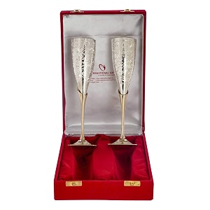 international gift german silver wine glass with beautiful velvet box packing and with carry bag set of 2 pieces glass  28 centimeters