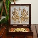 INTERNATIONAL GIFT Gold Plated Laxmi Ganesh Idol Charan Paduka Box | for Pooja, Blessing & Return Gift Showpiece Item