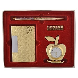 international gift gold plated pen card holder clock