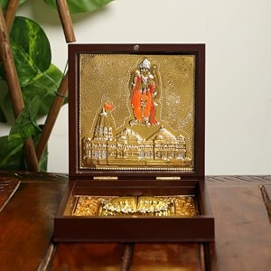 international gift gold plated ram idol with mandir farme amp charan paduka box  for pooja blessing amp return gift showpiece