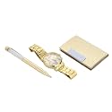 INTERNATIONAL GIFT Golden Pen, Visiting Card Holder and Handwatch with Carry Bag (Set of 5 Piece)