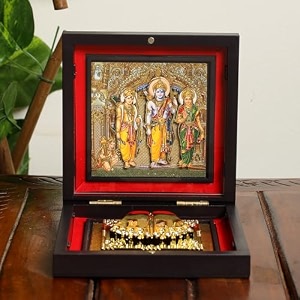 international gift multicolor lord ram darbar idol charan paduka box  for pooja blessing amp return gift