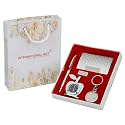 INTERNATIONAL GIFT® Silver Ball Pen and Silver Visiting Card Holder and Silver Apple Shape Clock and Silver Key Ring (Silver, Pack of 4) with Beautiful Carry Bag