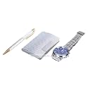 INTERNATIONAL GIFT Silver Ball Pen, Visiting Card Holder, Apple Shape Clock