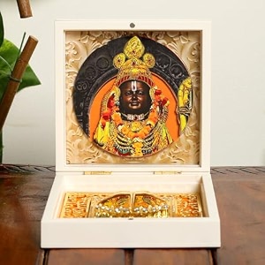 international gift white amp gold plated ram lalla face idol charan paduka box  for pooja blessing temples spiritual spaces gift for religious occasions showpiece