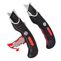 INTERNET'S BEST Ergonomic Utility Knife Set | Retractable Box Cutter with Rubber Handle | For Cutting Cardboard, Carpet & Plastic | Blade Storage in Handle | Includes 2 Razor Knives & 3 Extra Blades