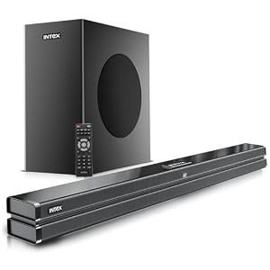 intex 21 ch 180w bluetooth soundbar  360 surround sound amp deep bass  remote control  6534 subwoofer bluetooth v50  usb hdmi aux in bt amp optical connectivity black