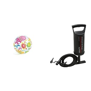 intex air baloon pump and intex lively print balls - aquarium multi color