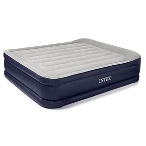 intex dura-beam plus fiber-tech technology series deluxe pillow rest raised airbed with soft flocked top for comfort built-in pillow  60 x 80 x 165 inches - polyester large black