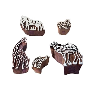 intricate motif camel and animal wood stamps for printing set of 5
