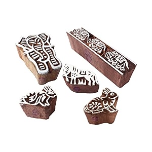 intricate pattern elephant and animal wood print blocks set of 5