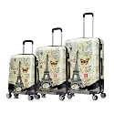 InUSA Paris Print Luggage with Spinner Wheels | Durable Lightweight Hardside Suitcase | Travel Bag with Handle and Trolley | (20in, 24in, 28in) 3 Piece Set