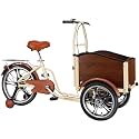 Inverted Pedal Tricycle with Front Wooden Box,Adult Tricycle with Training Wheels to Pickup Kids,Pets,Disc Brakes,3 Wheels Bike,for Cycling, Outing, Picnic