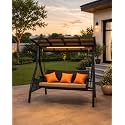 Invezo Luxury Outdoor Garden Swing for Lawn 300kgs Capacity, Waterproof Hardroof with Cup Holders, Aluminium and Wicker Make (with Solar Powered LED)